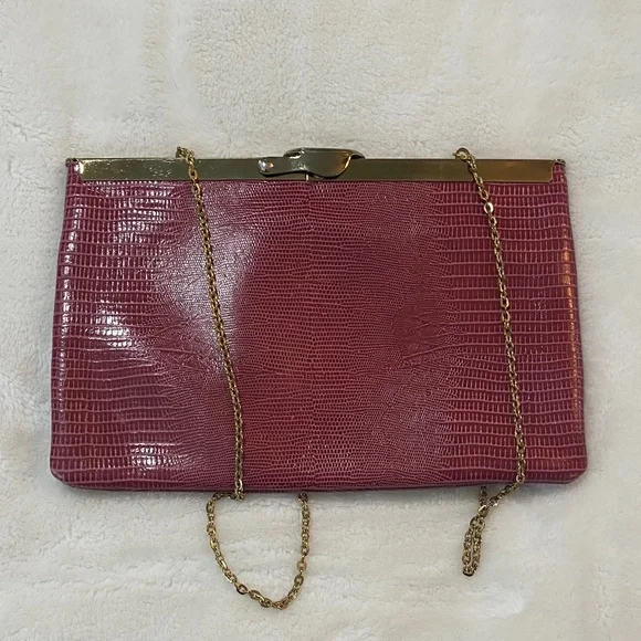 Vintage ETRA Elegant Leather Hand Bag Purse Clutch Bordeaux Goldtone Chain ✨ - Picture 9 of 11